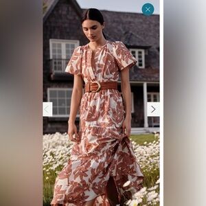 Anthropologie Women’s 2X Somerset Maxi Rust & Ivory Floral Tiered Boho Dress